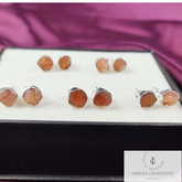 Natural Raw Sunstone Earrings, Silver Plated Earring, Gemstone Studs, Electroplated Studs Earrings, Crystal Stud Earrings, Fashion Earrings